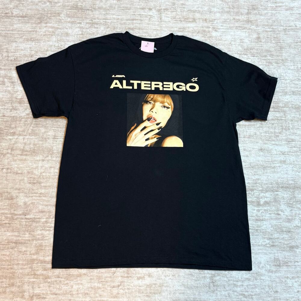 Lisa Alterego Women’s Large Cotton Black Band Tee Printed T-shirt Grunge Retro